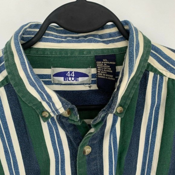 Vintage 90s 44 Blue Long Sleeve Vertical Stripe Button Up Shirt Mens XL Green - Picture 2 of 6